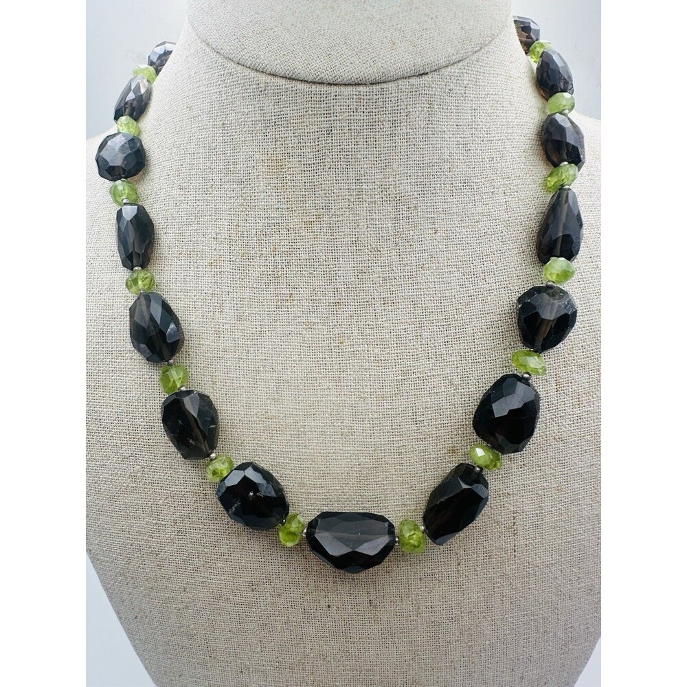 Natural Faceted Smoky Quartz Peridot Chunky Necklace 19”
